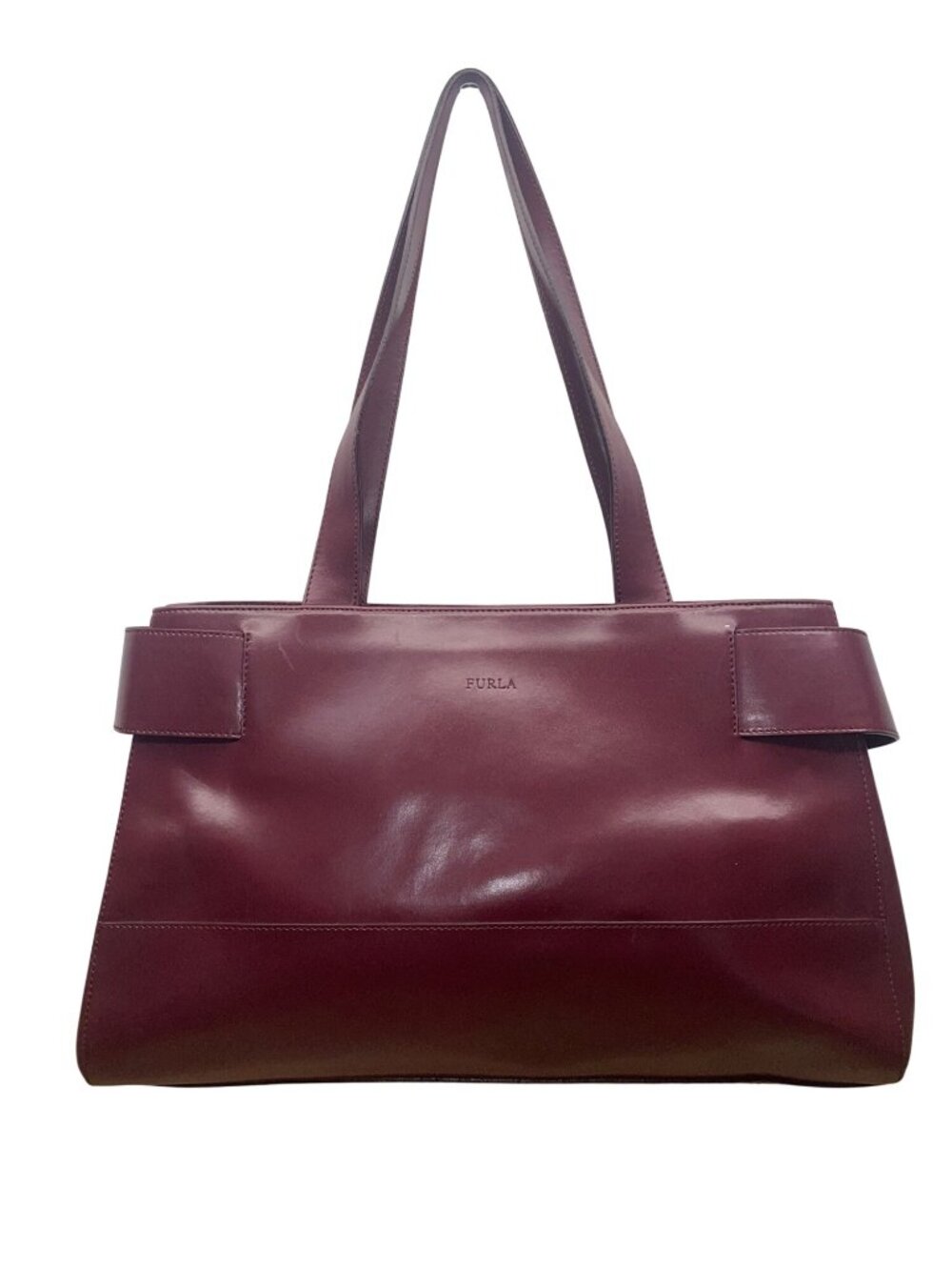 Furla Womens Burgundy Leather Genuine Italian Double Shoulder Straps Tote Bag